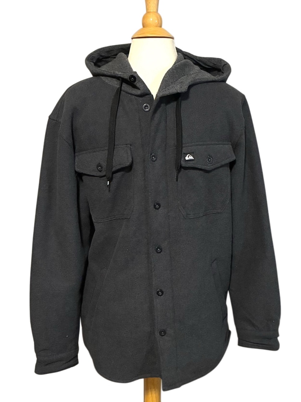 Quiksilver Size Med. Men's Gray Hooded Shirt Jacket. White/Gray Sherpa Lined